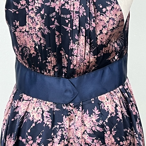 BETSEY JOHNSON VINTAGE NAVY PINK SILK FLORAL HALTER MIDI DRESS GREAT CONDITION 6 - Picture 8 of 11